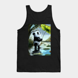 Panda with Leaf Umbrella Tank Top